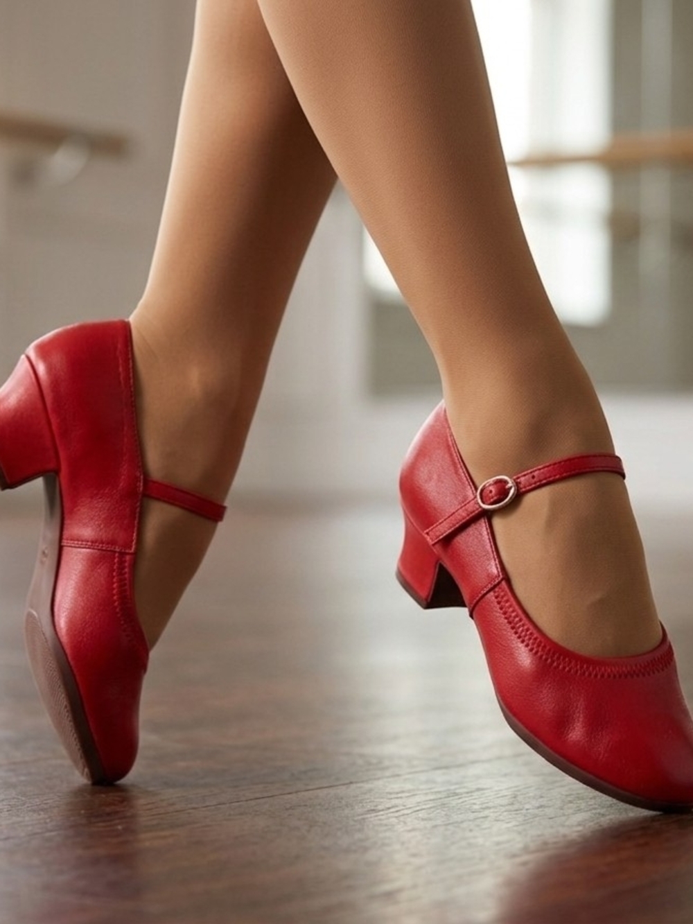 Red Mary Jane Low Heel Pumps for Women 205